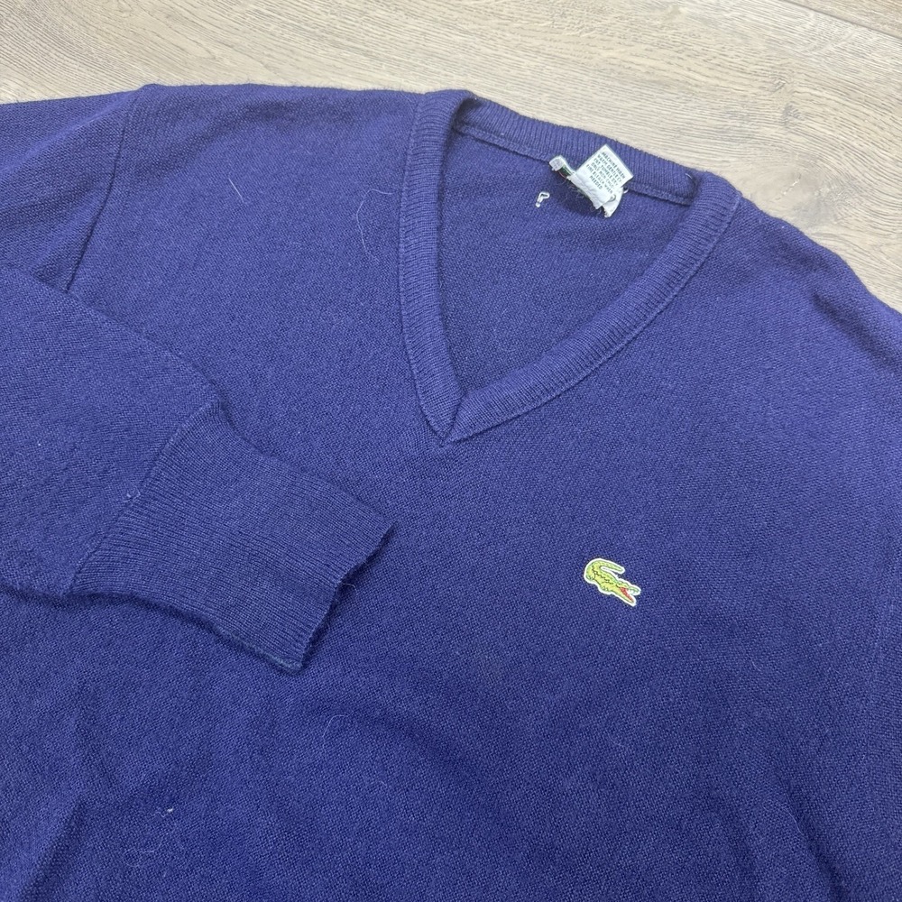 VTG Izod Lacoste Blue V Neck‎ Sweater Men's Sz L USA Made